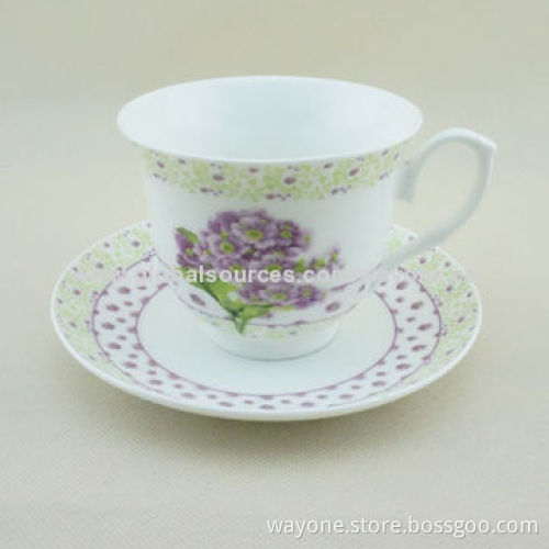 New Shape Ceramic 6-set 90cc Coffee Cup & Saucer in Printed Gift Box, Flower in 6 Colors, Ideal Gift